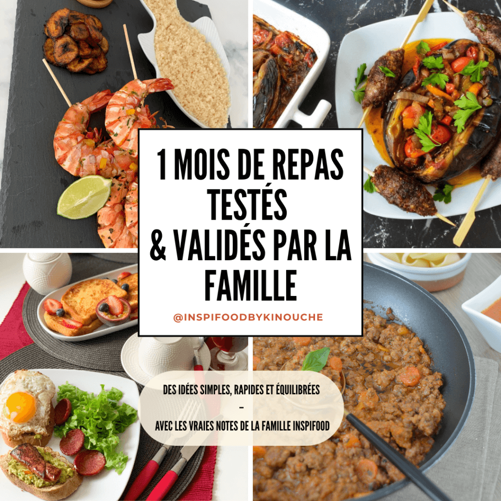 Image du guide gratuit Inspifood “1 mois de recettes familiales testées et validées”, avec menus équilibrés et idées de repas du soir.